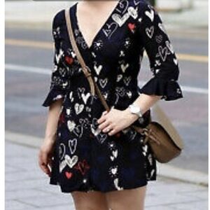 Zara mini hearts button down dress sz L boho